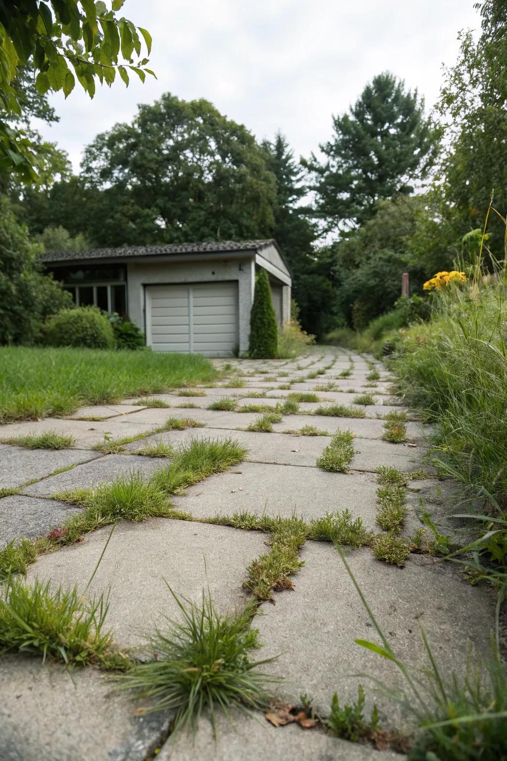 A green oasis driveway that blends nature and structure.