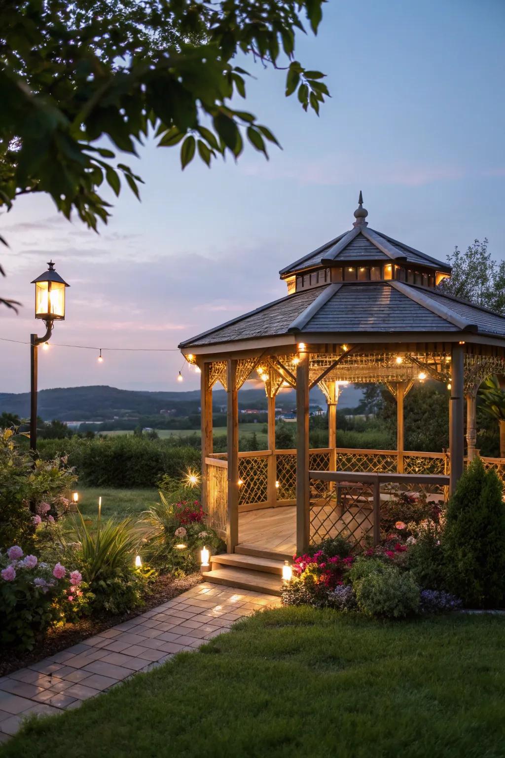 Solar-powered lights are an eco-friendly way to illuminate your gazebo.