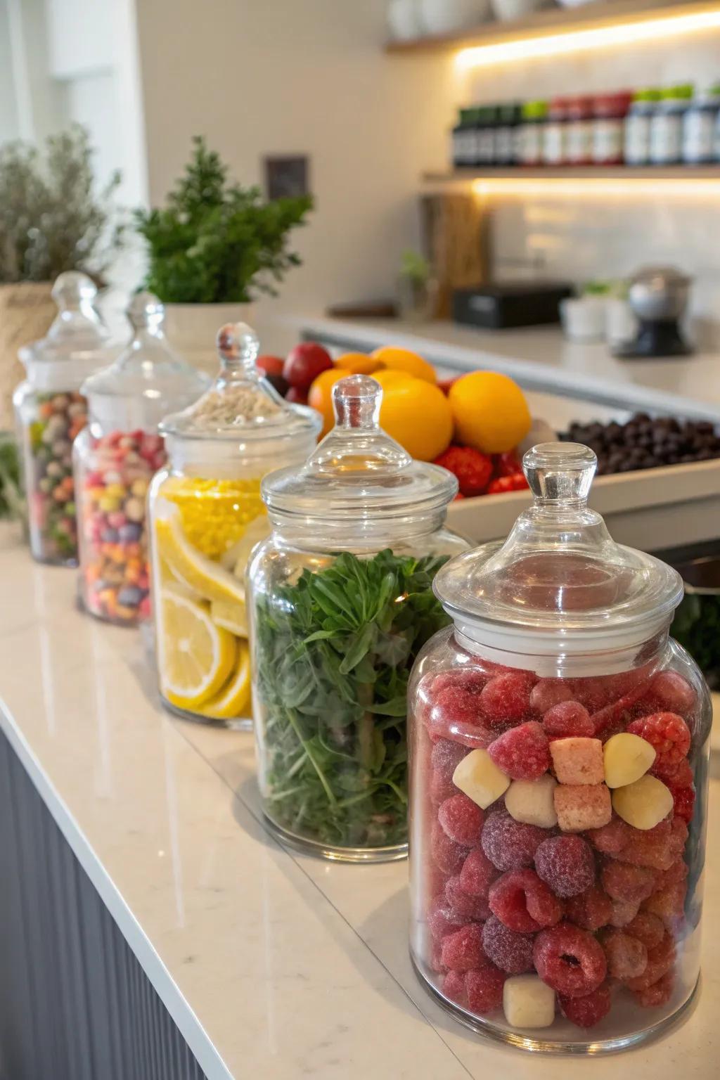 Apothecary jars add elegance and color to any space.