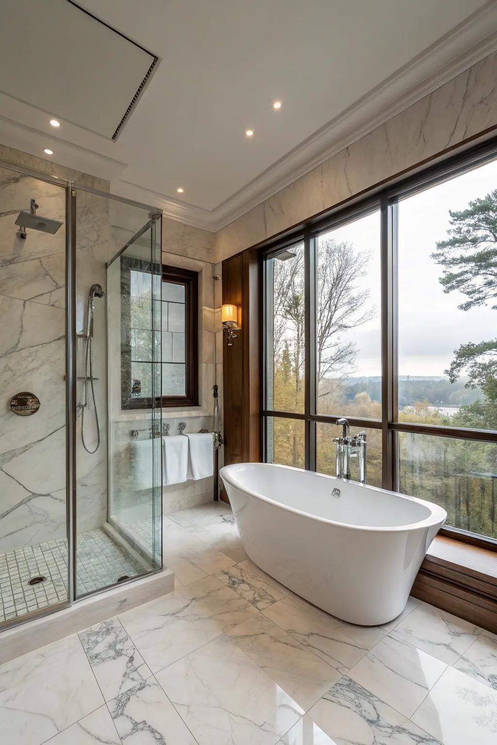 Combine luxury and functionality with a tub and glass shower combo.