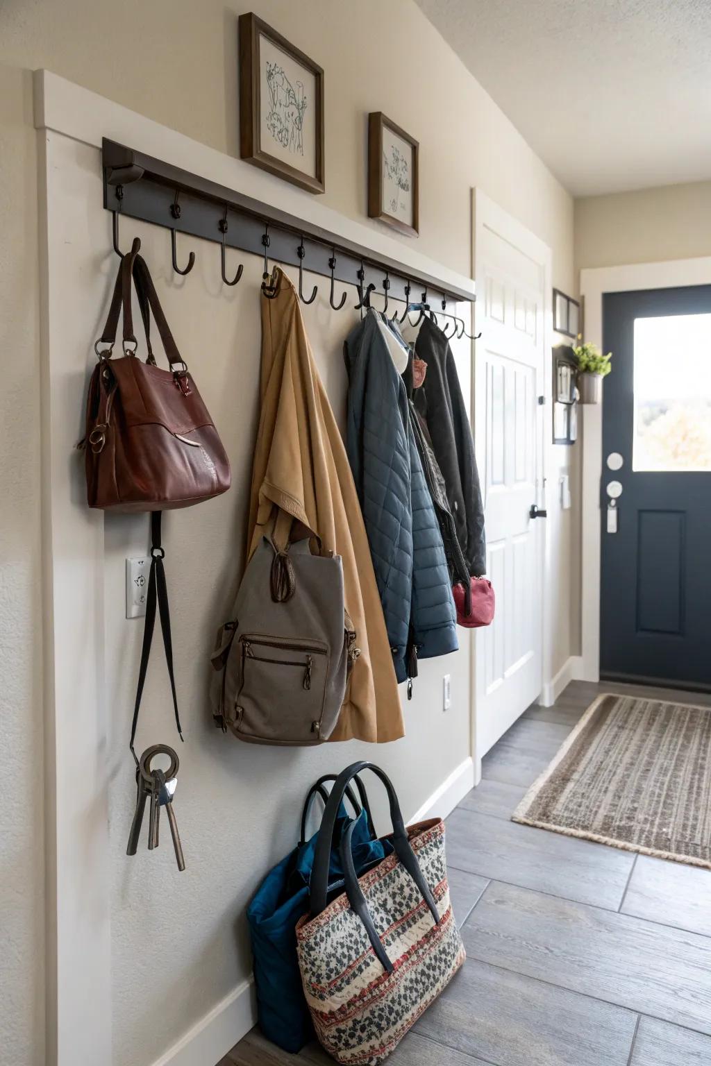 Keep entryways organized with a versatile hook system.