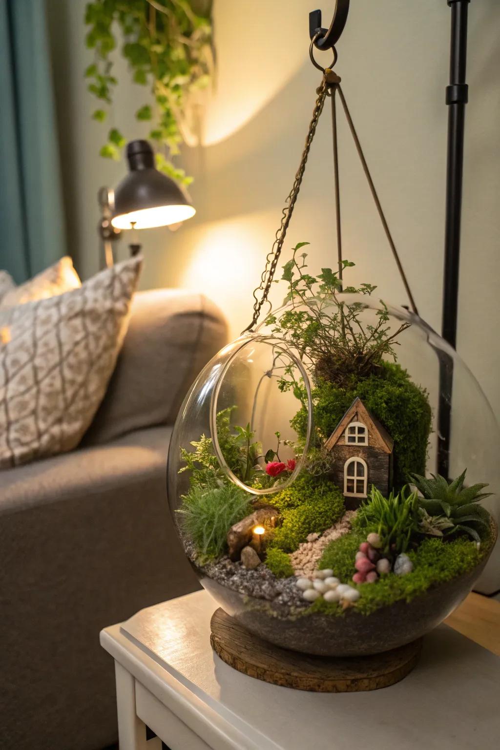 A whimsical fairy garden terrarium for a touch of magic.