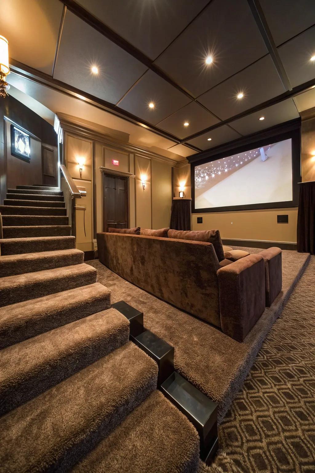 A plush carpet elevates comfort and improves acoustics in your theater.