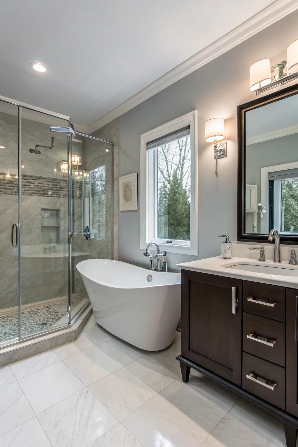 A bathroom transformed with modern, matching fixtures.