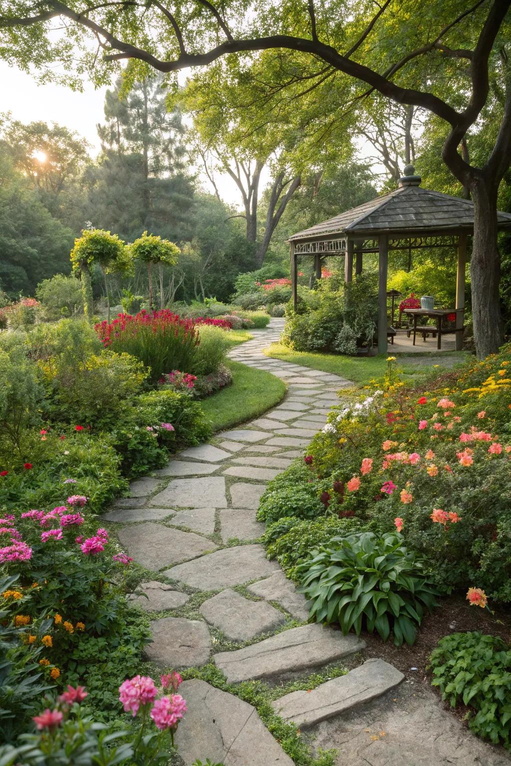 A garden beautifully integrated with stone landscaping.