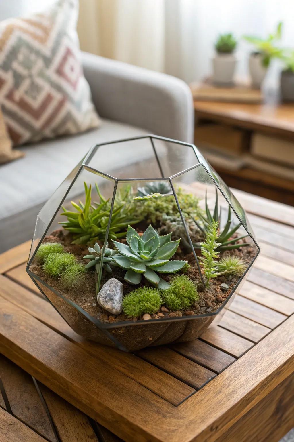 A beautifully curated terrarium perfect for any tabletop.