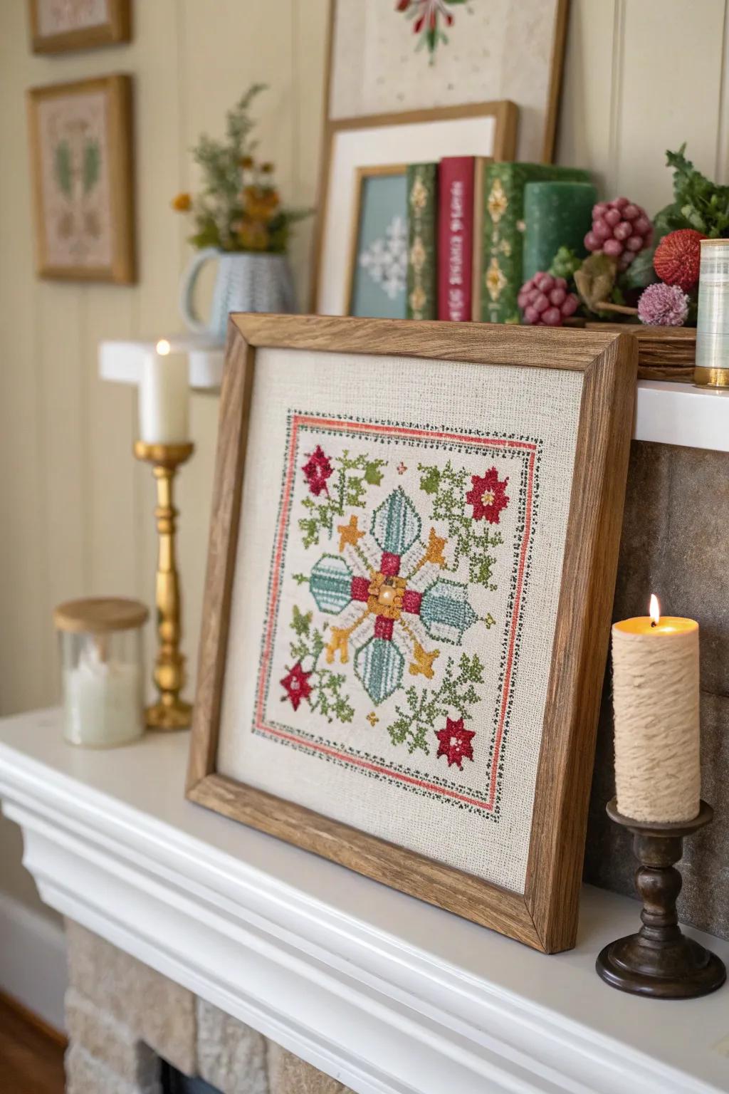 Cross stitch on canvas frames add texture to your decor