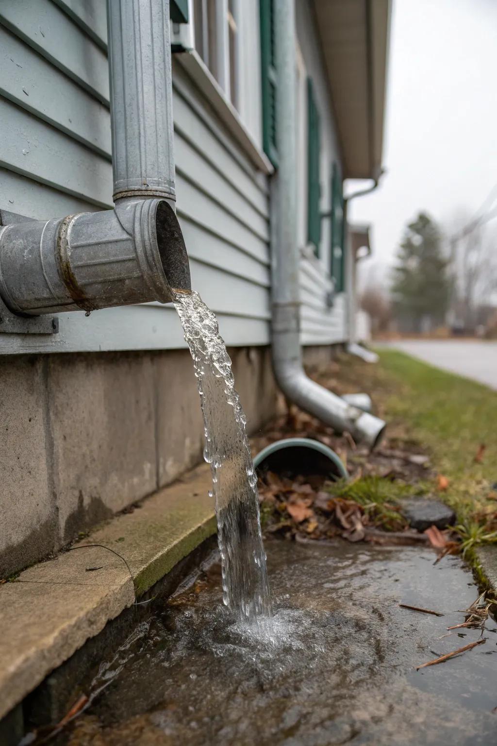 Downspout extensions prevent water from pooling near the foundation.