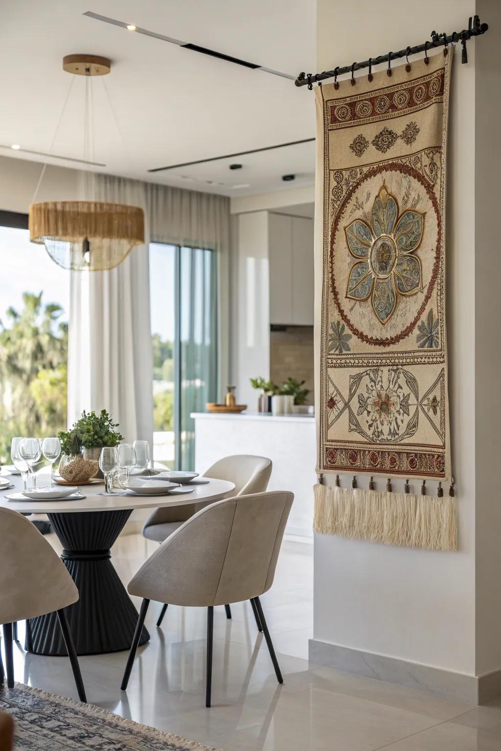 Curtain rods make tapestry hanging versatile and easy.