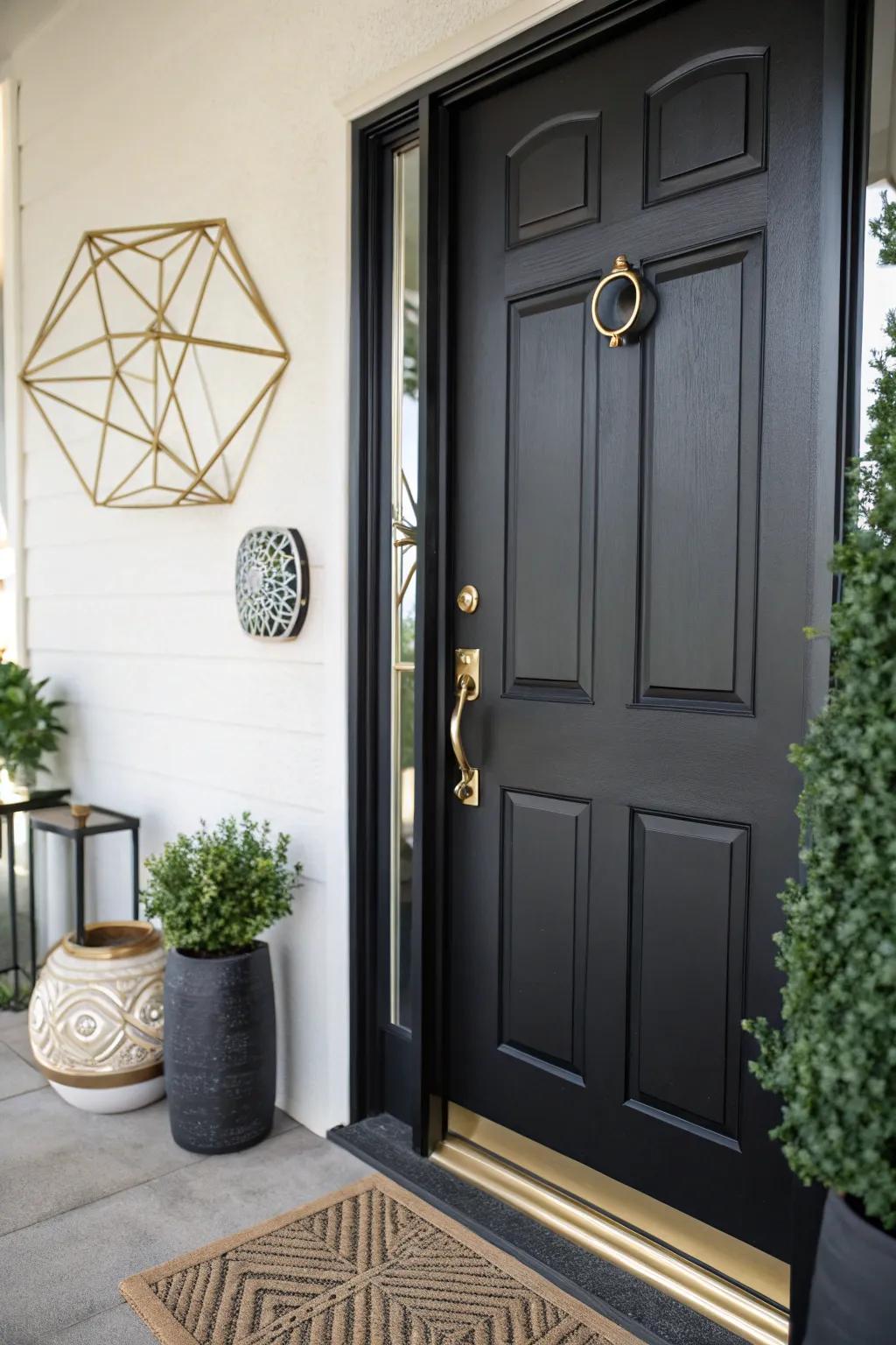 A classic black door providing timeless elegance to the entryway.