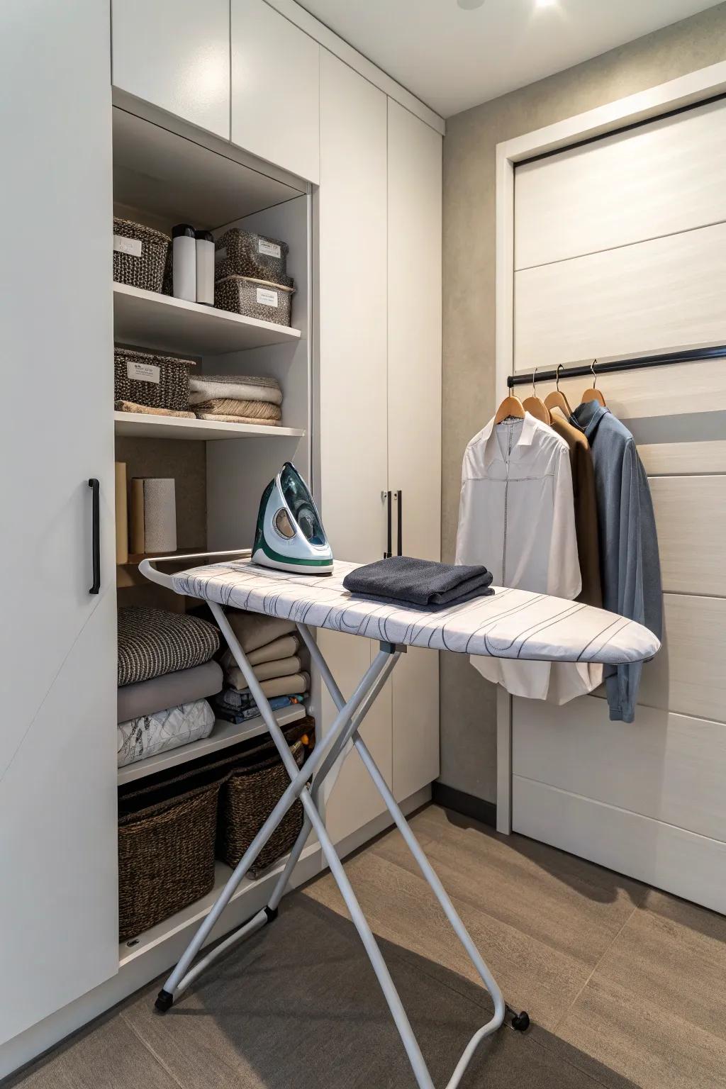 A compact ironing board perfect for small spaces.