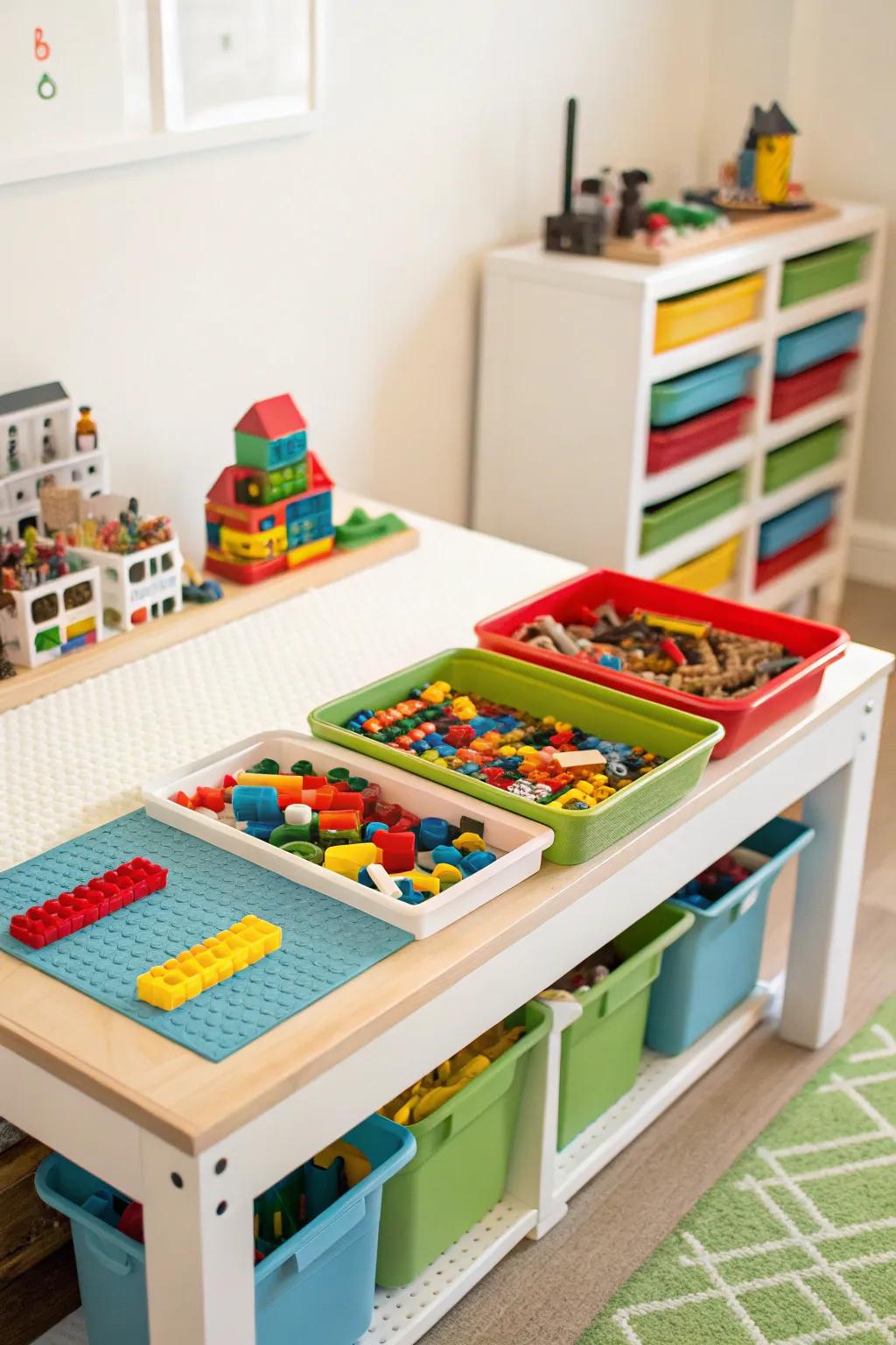 Lego building table, a perfect space for young builders.