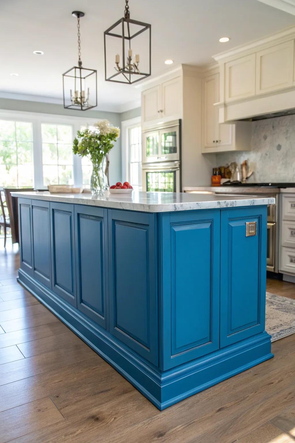 Painted panels provide a colorful and vibrant look to your kitchen island.