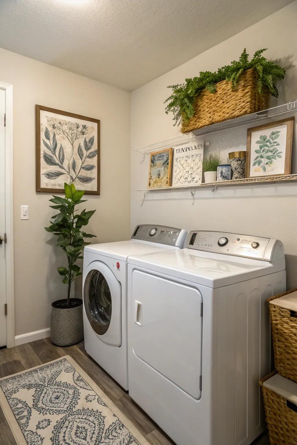 Bring warmth to your laundry room with decorative touches.