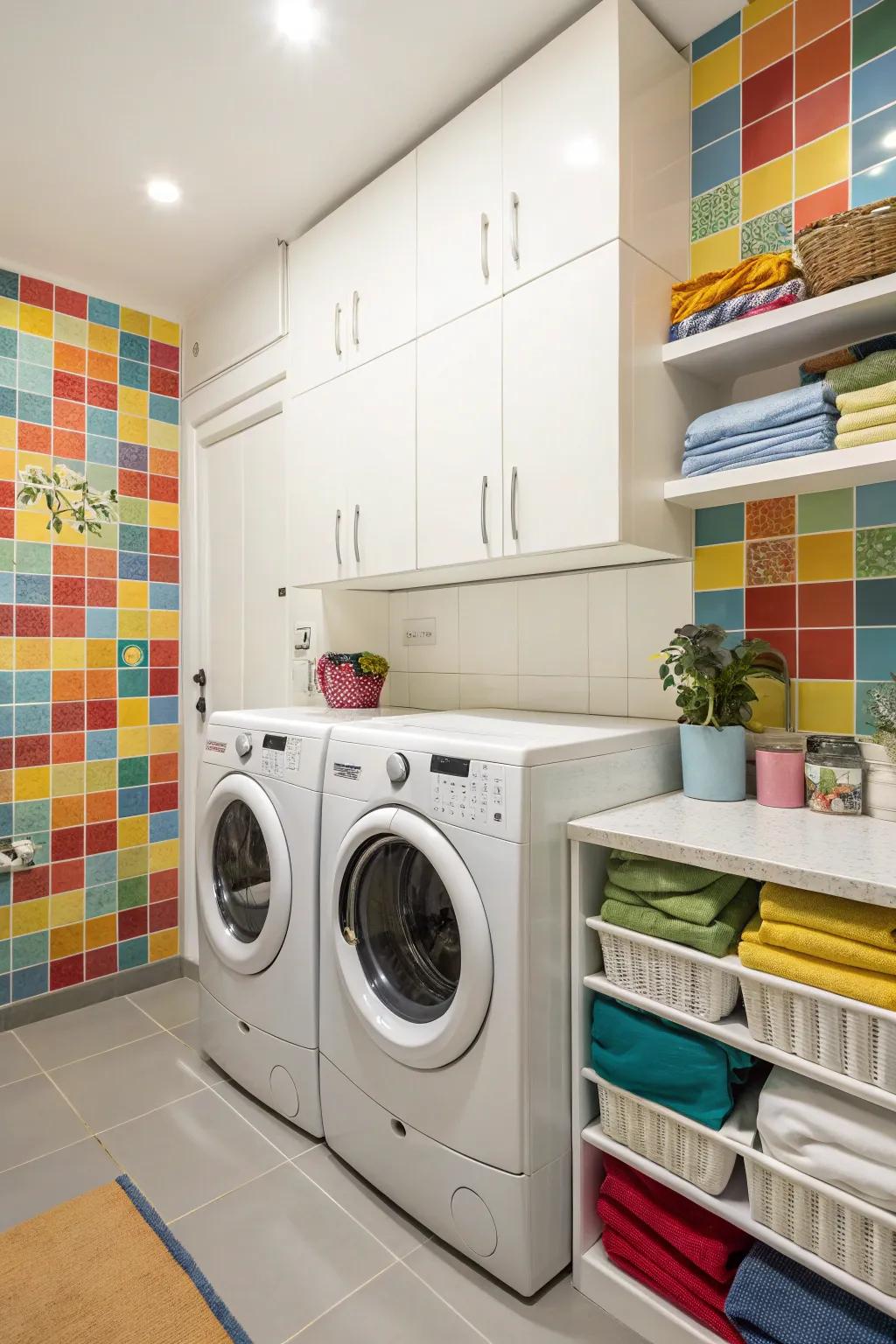 Add flair to your laundry room with a bold backsplash.