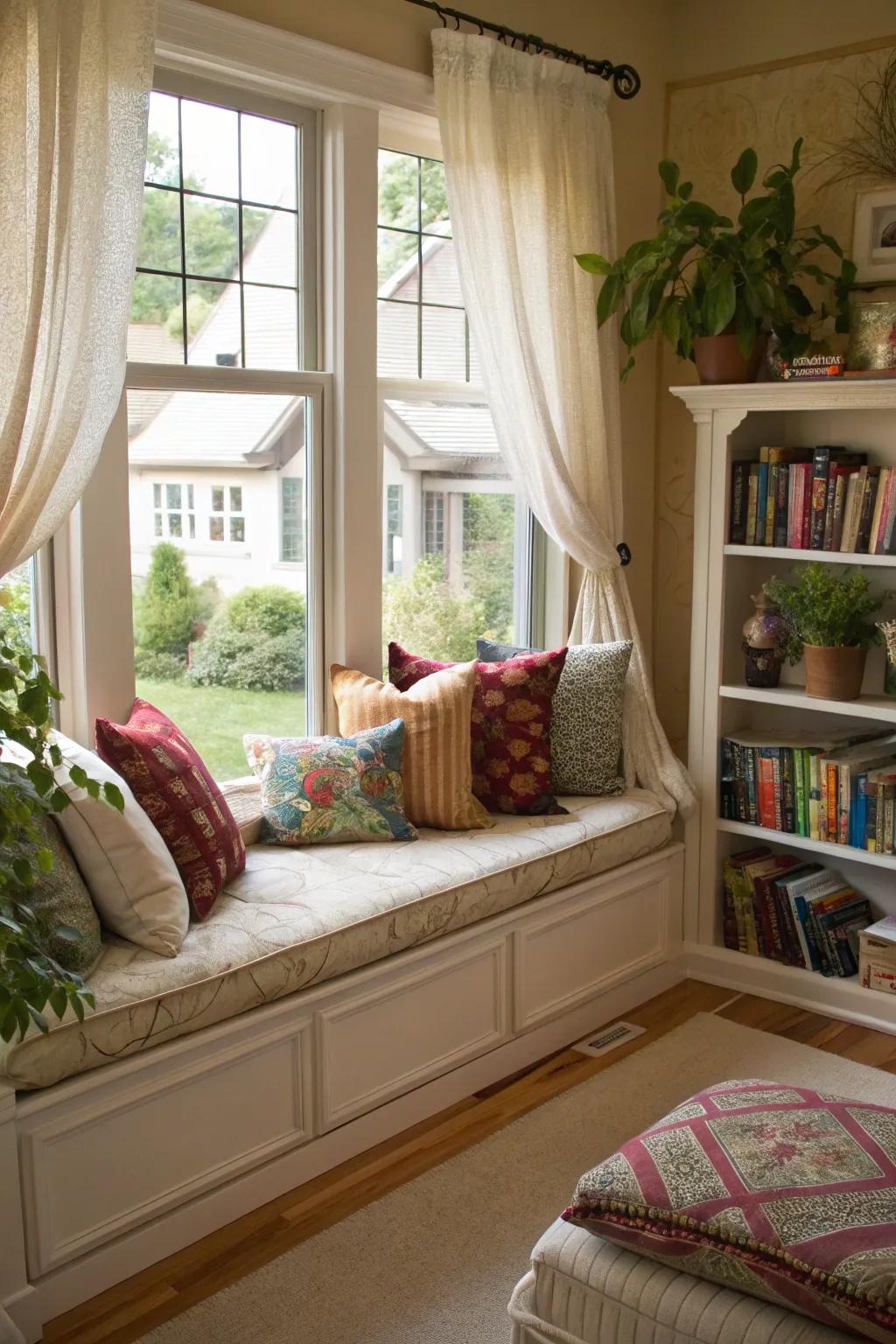 A tranquil window seat providing a perfect spot for relaxation.