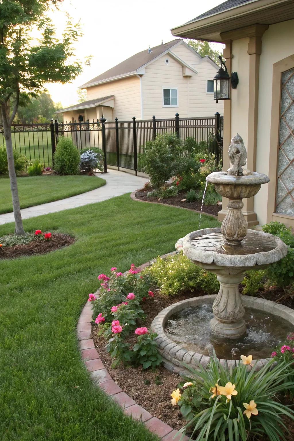 Decorative elements enhancing the visual appeal of a front yard.