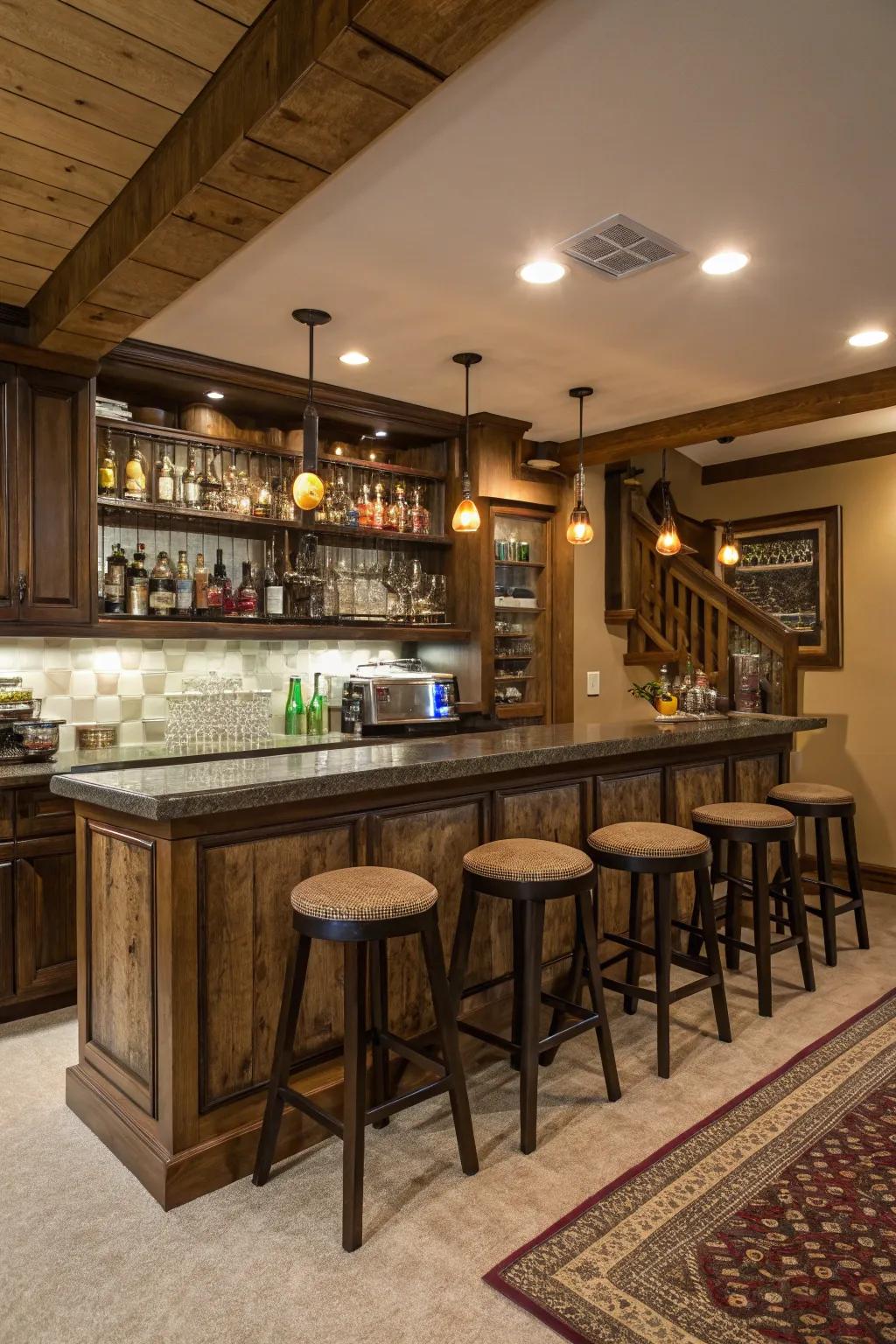 Relax and entertain in a personalized pub man cave.