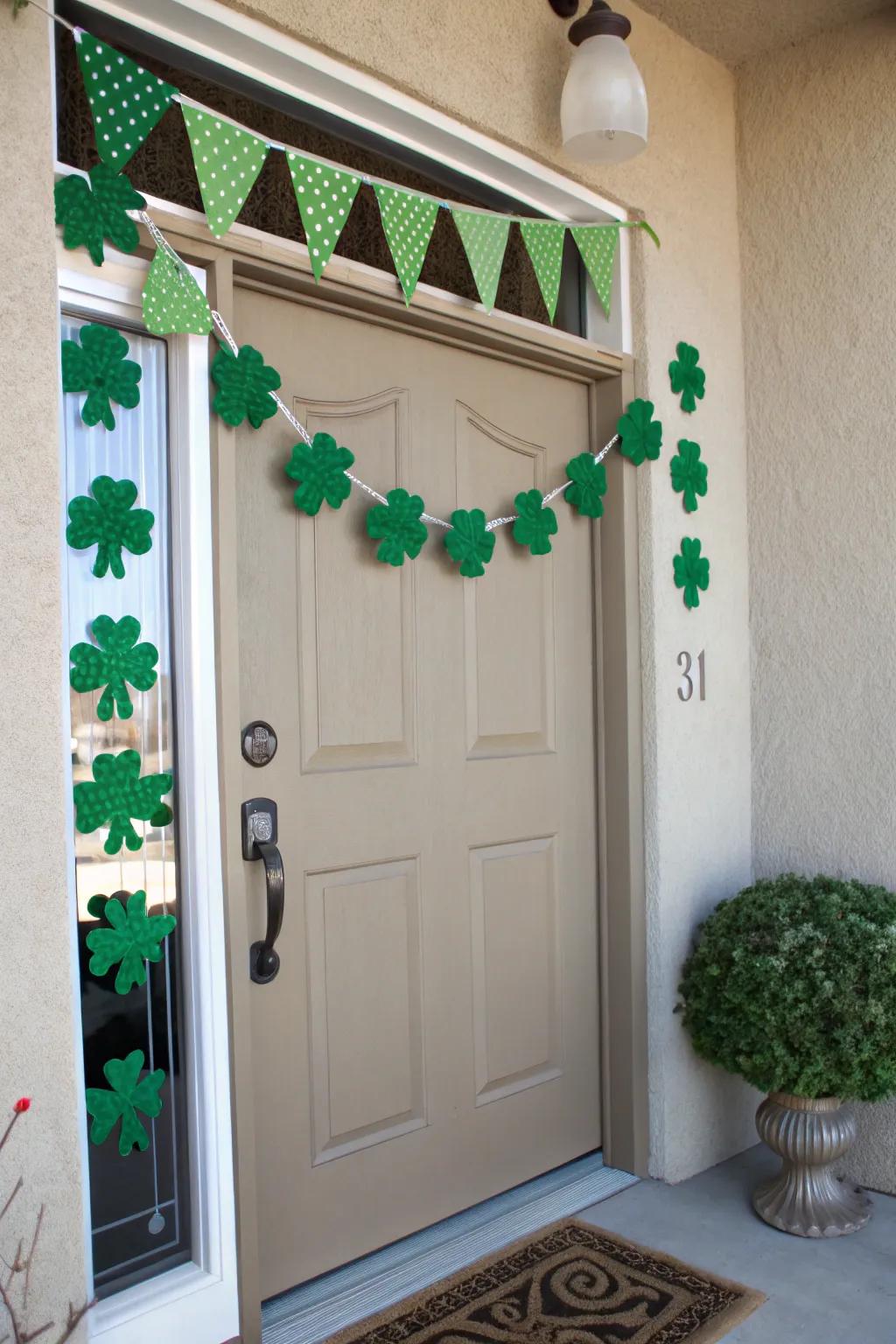 A DIY clover banner offers a personalized and festive look.
