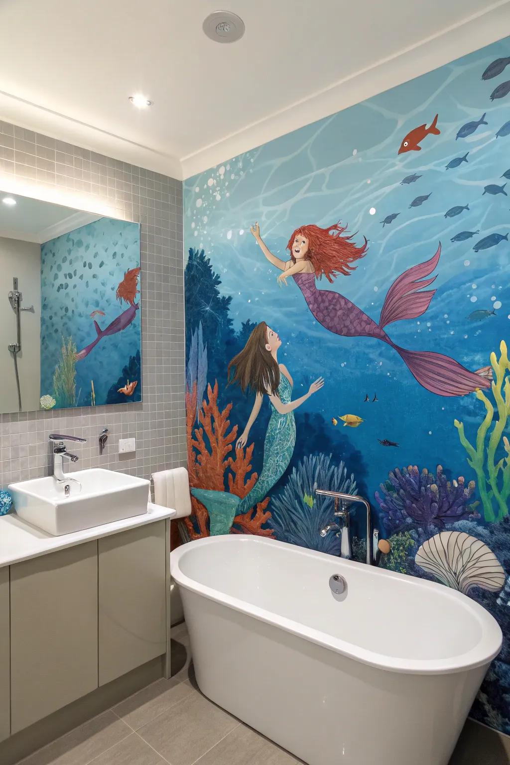 A captivating underwater mural transports you to another world.