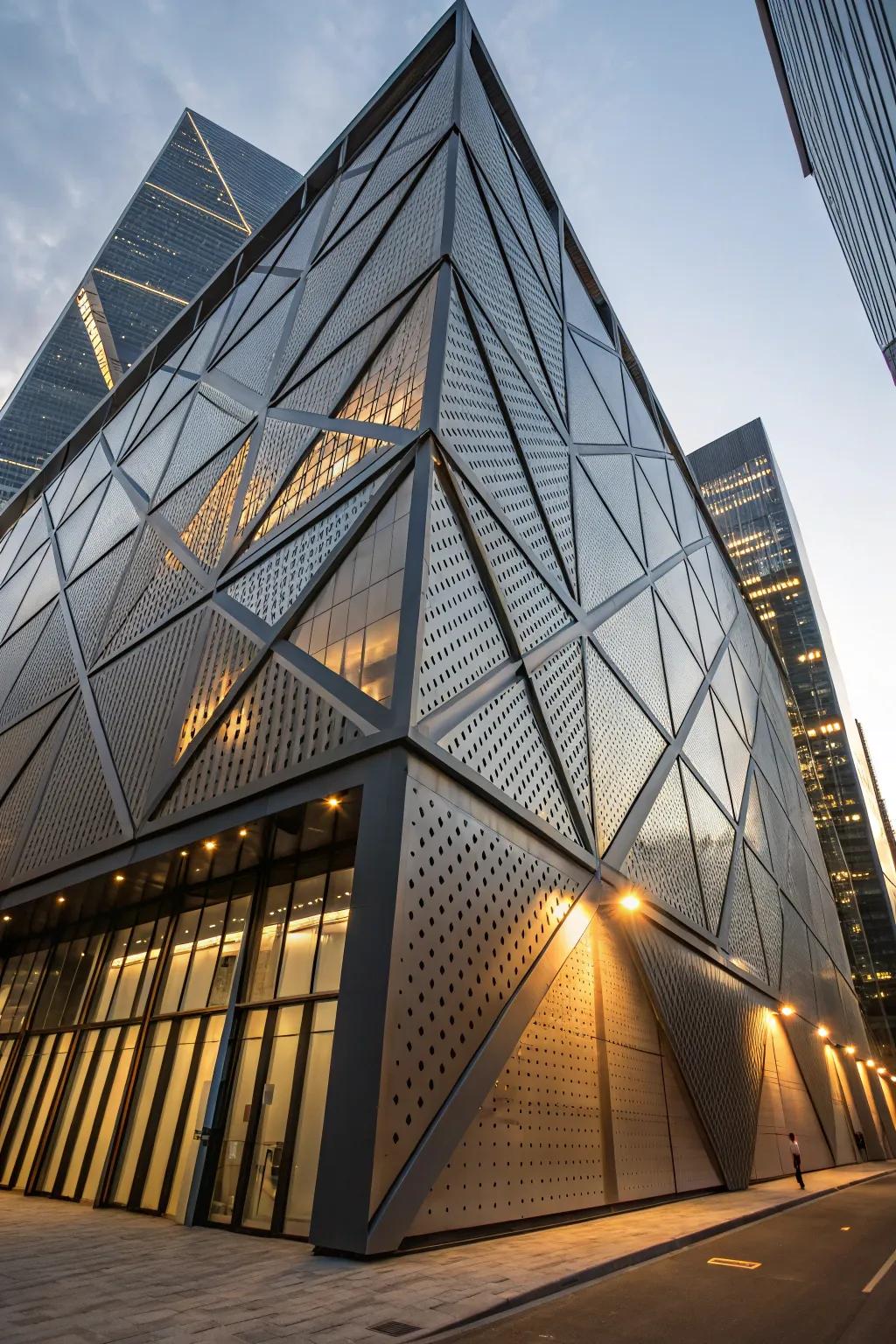 Geometric shapes add drama and dynamism to this metal facade.