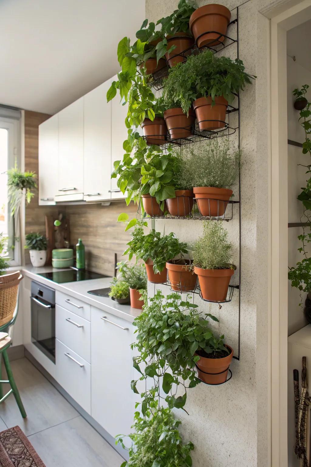 A practical and beautiful vertical garden with kitchen herbs.