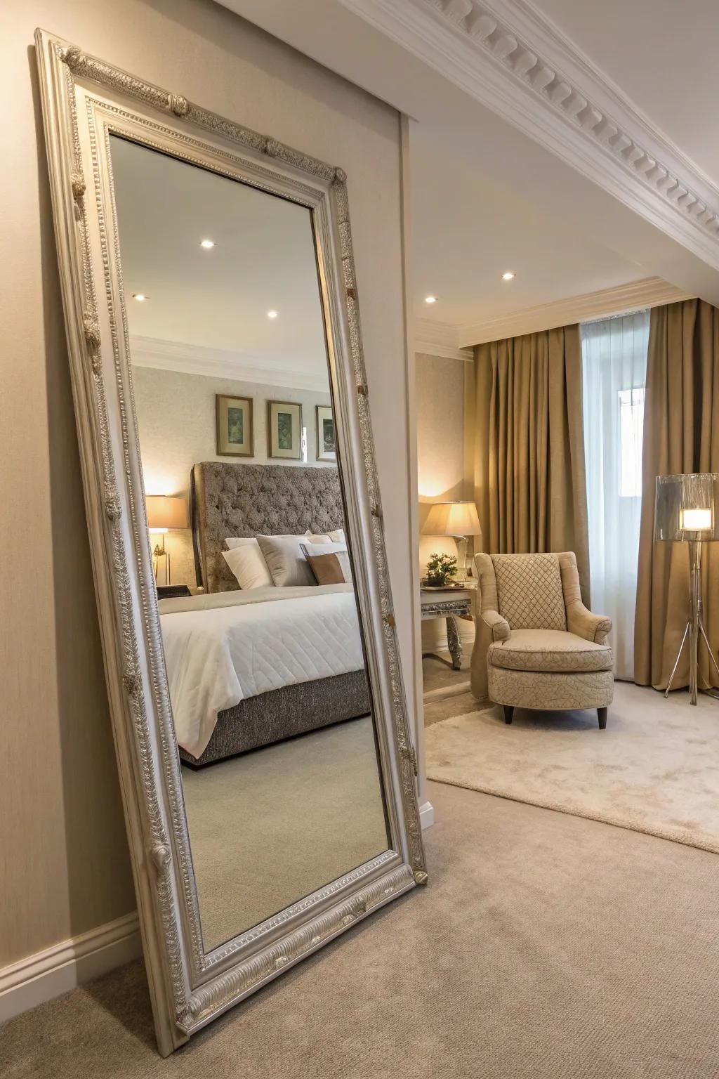 Floor mirrors add depth and elegance to your bedroom.