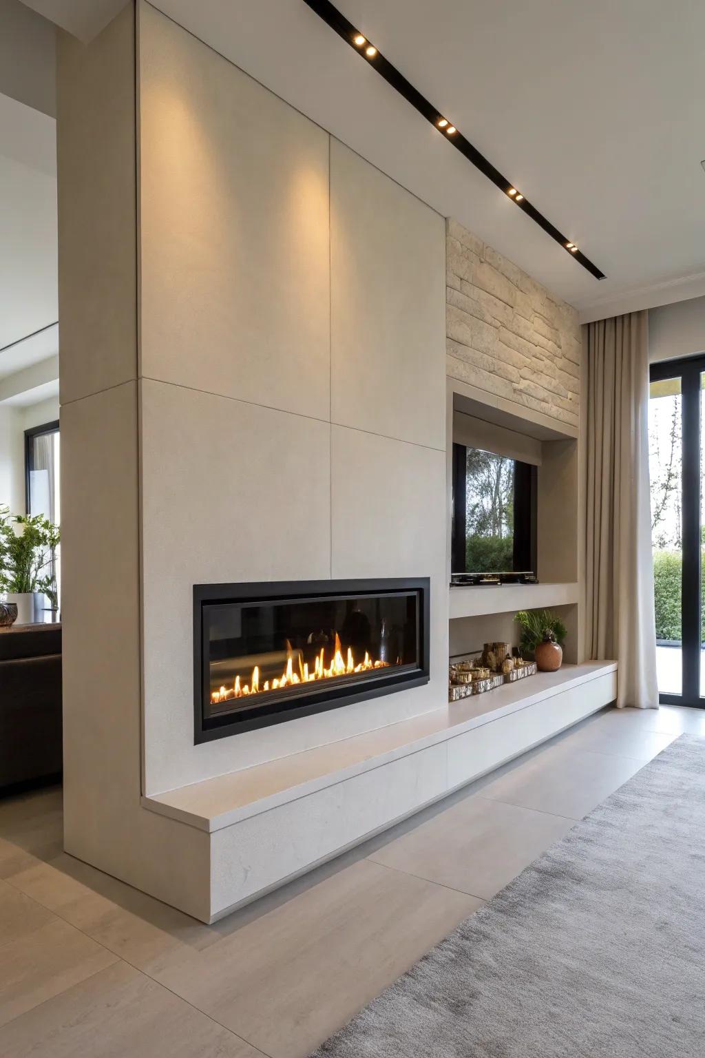 Frameless fireplace seamlessly integrated in a modern space.