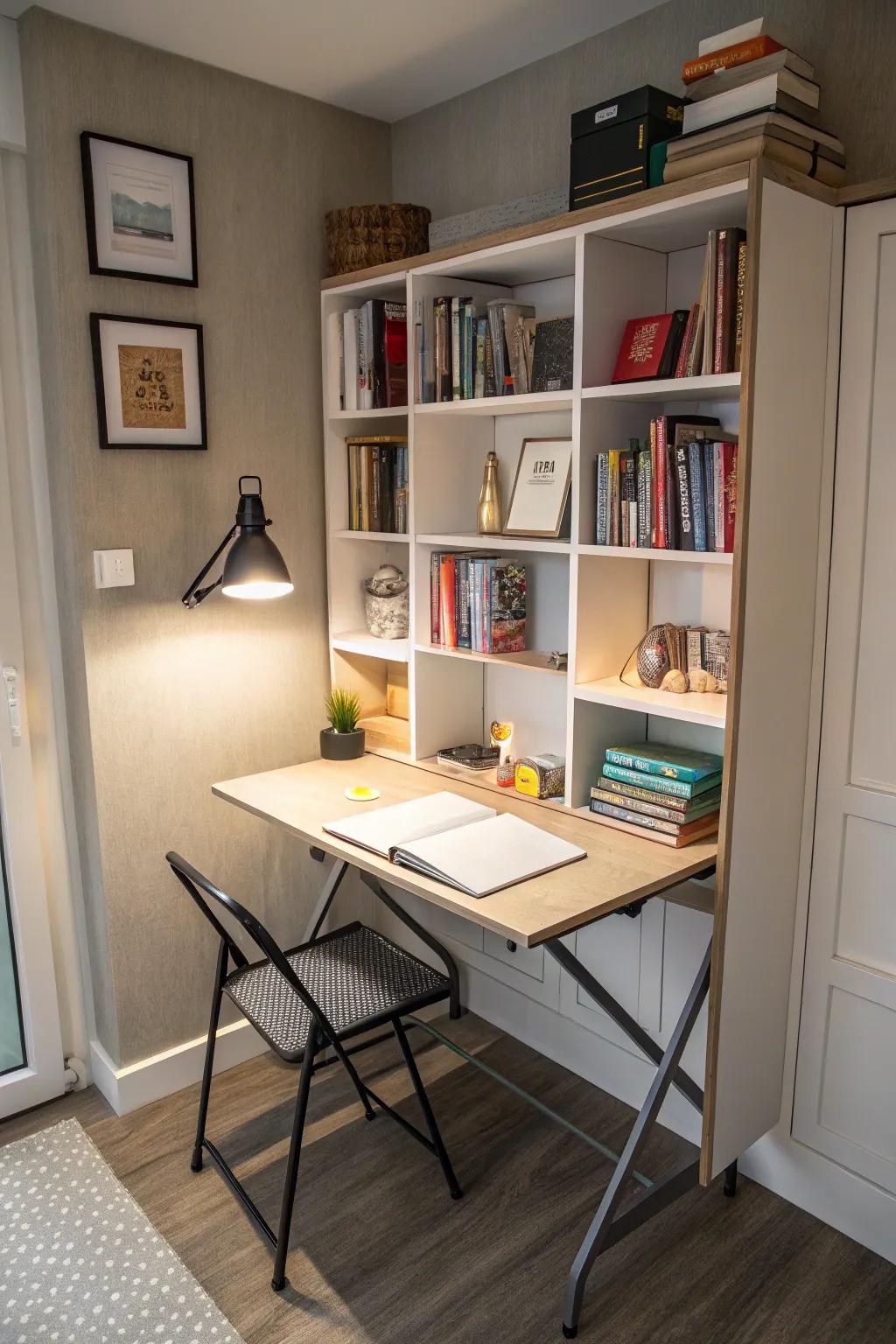 Space-efficient study room with smart storage solutions.