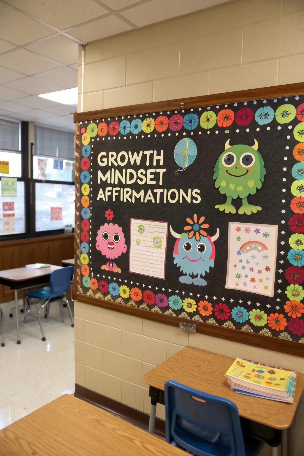 A growth mindset board featuring monster affirmations to inspire positivity.