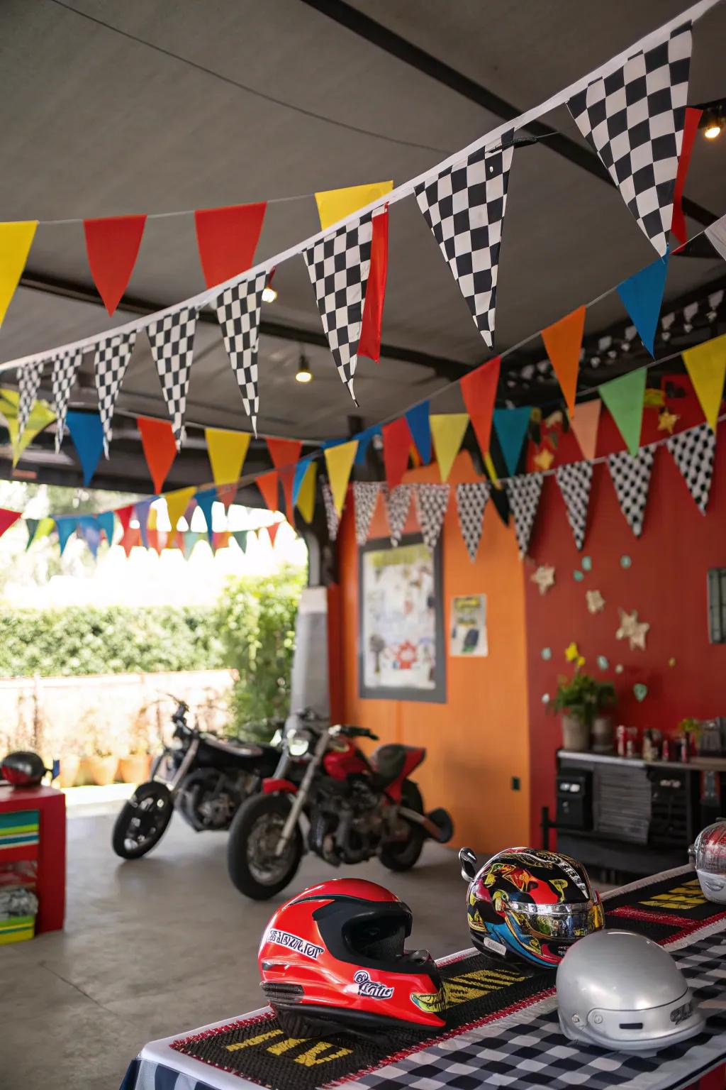 Motorcycle-themed party decor for a lively atmosphere.