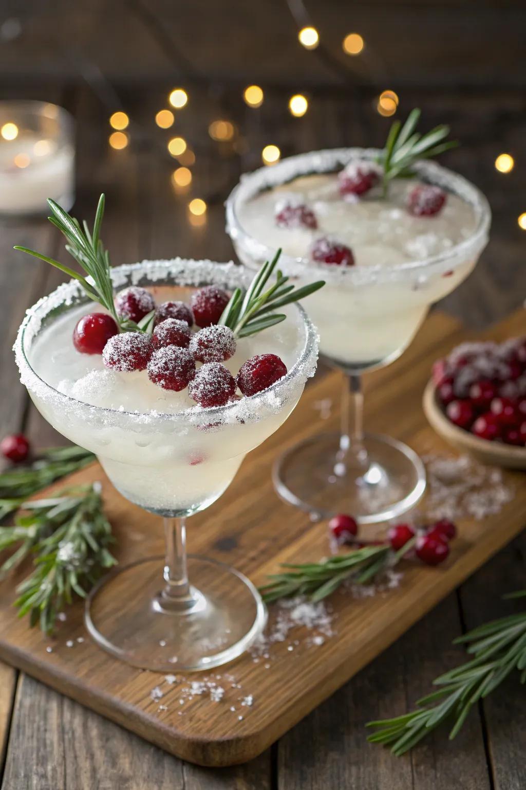 Refreshingly festive white cranberry margaritas to start the evening.