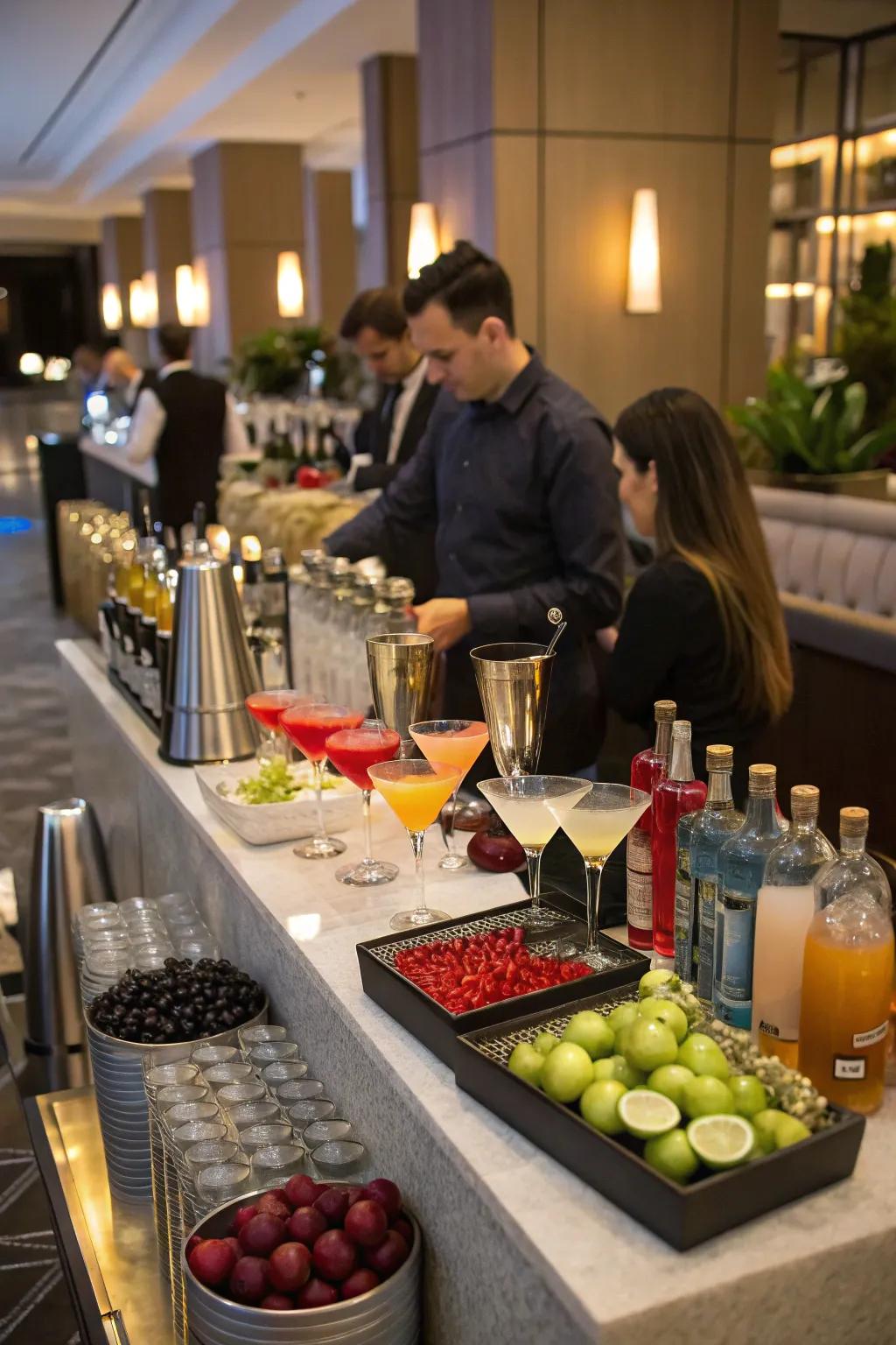 A DIY martini bar allows guests to craft their perfect drink.