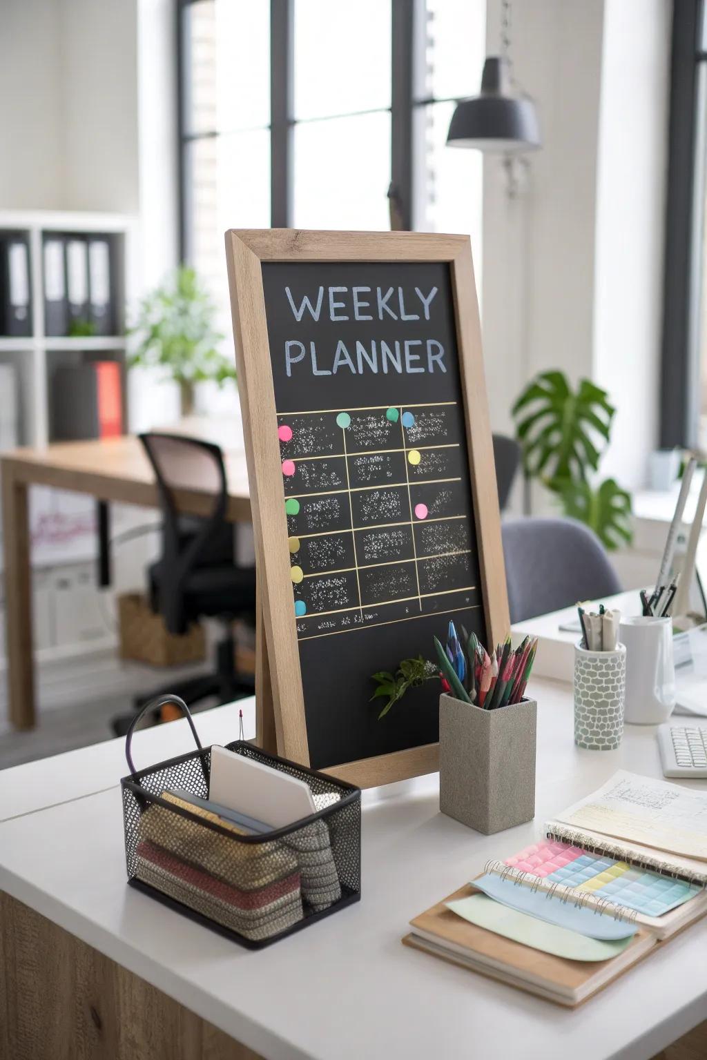 Stay organized with a chalkboard weekly planner.