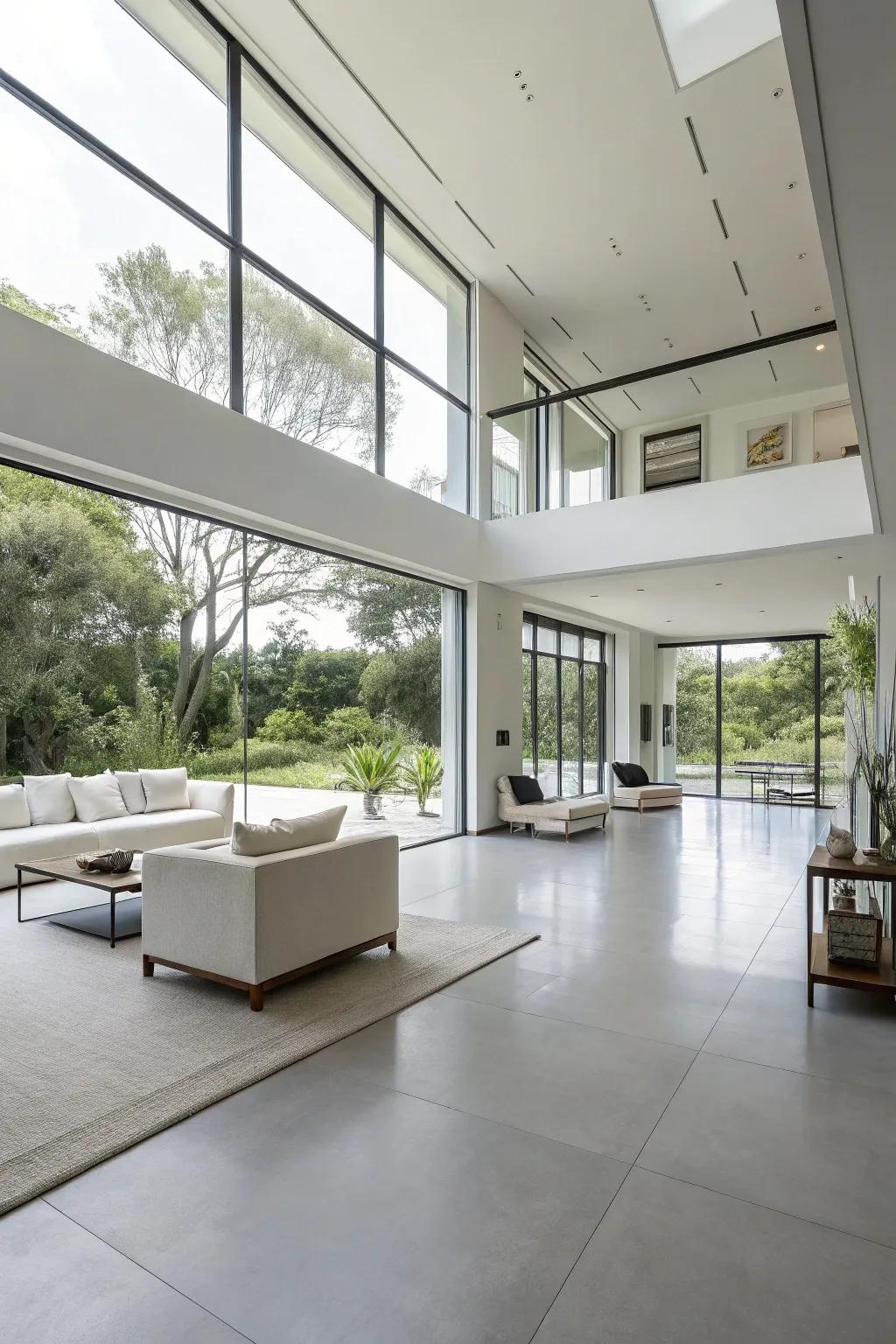 A minimalist design approach with clean lines in an open floor plan setting.