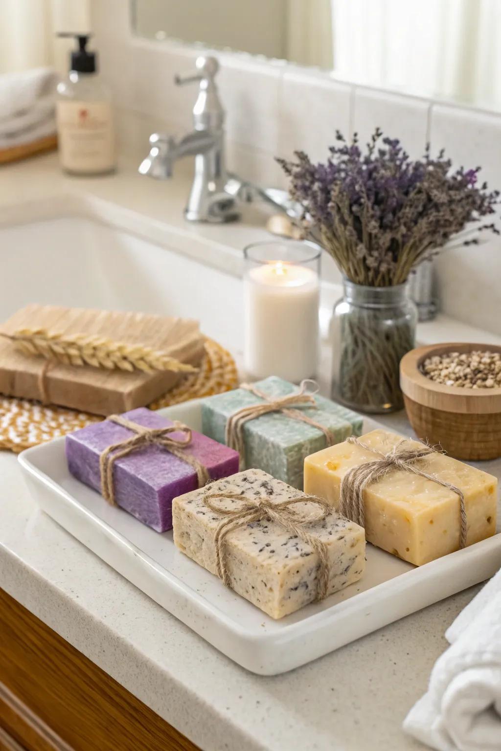 Delight in the soothing aromas of handcrafted artisan soap bars.