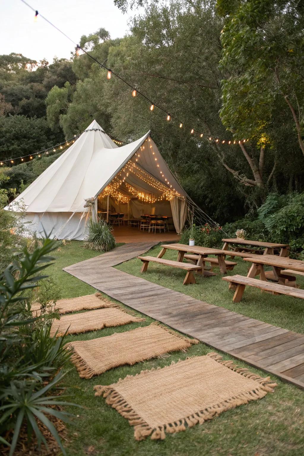 Jute rugs provide a rustic charm to outdoor spaces.