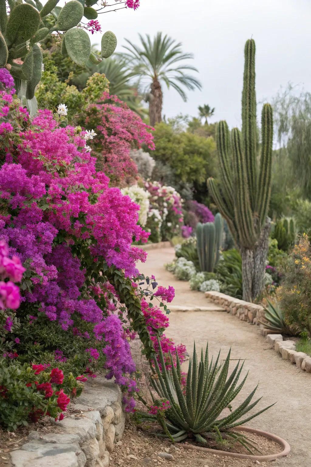 Bright floral accents add vibrancy to any desert landscape.