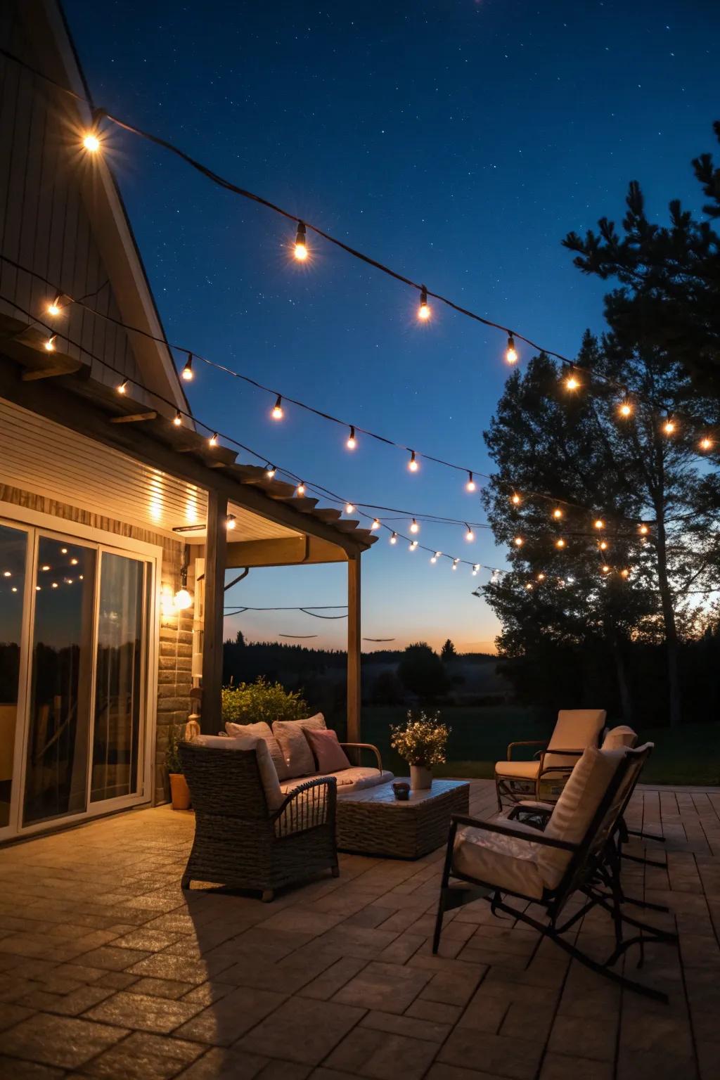 String lights adding a magical touch to the patio.