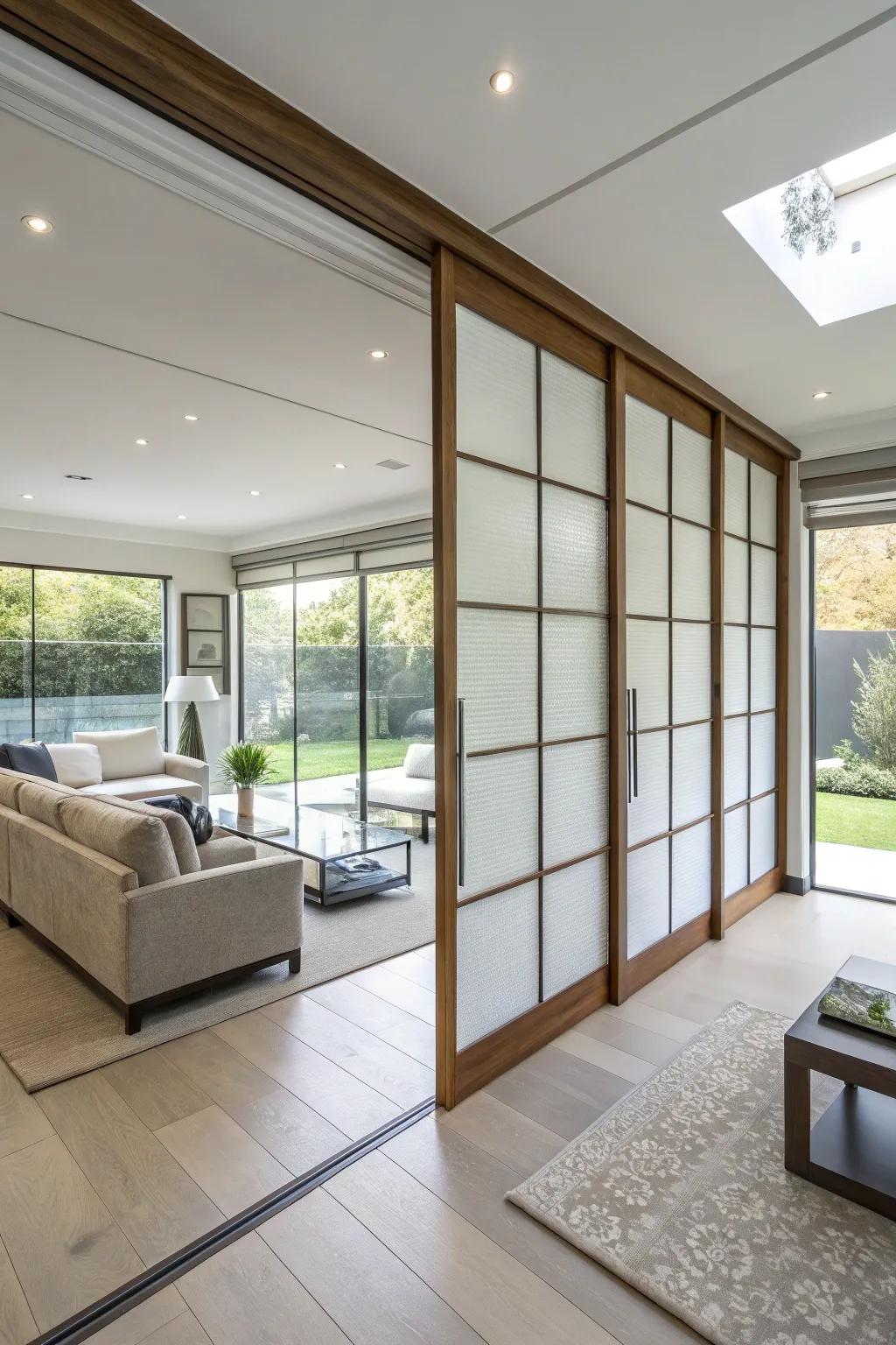 Sliding panels offer adjustable privacy with sleek design.