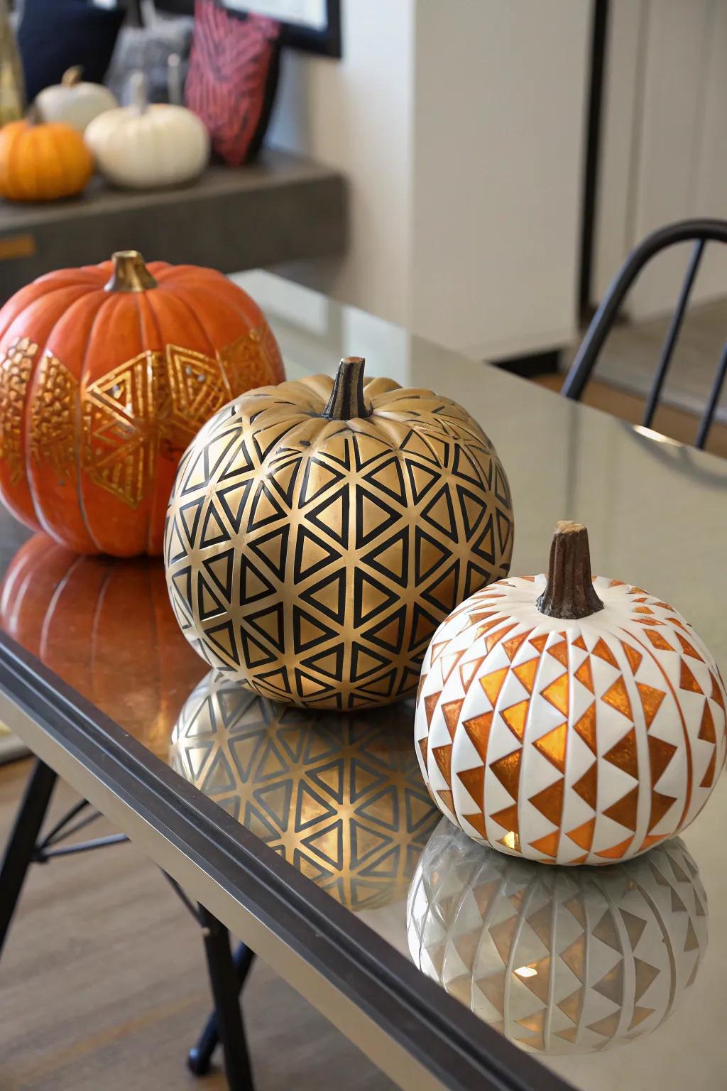 Add a modern touch with chic geometric pattern pumpkins.