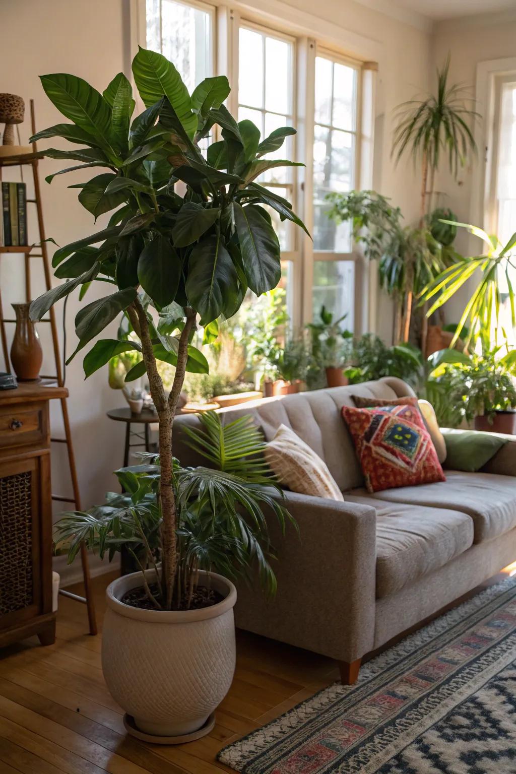 Lush greenery that enhances the living room's vitality.