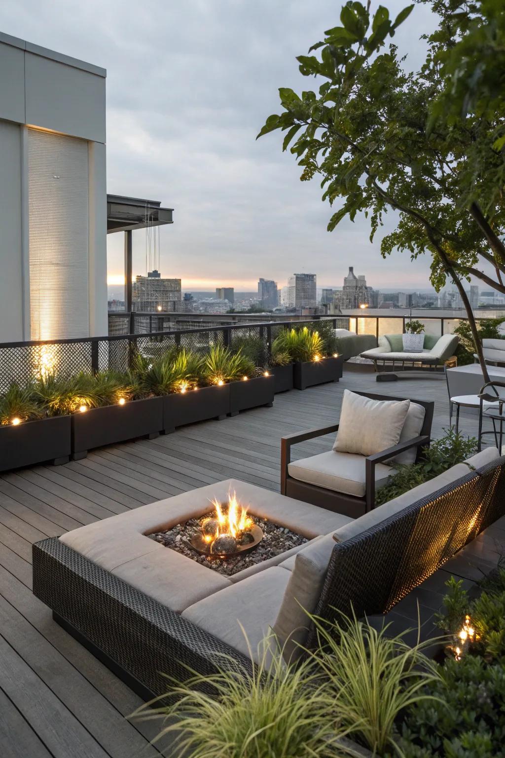 Add a fire feature to your rooftop deck for warmth and ambiance.