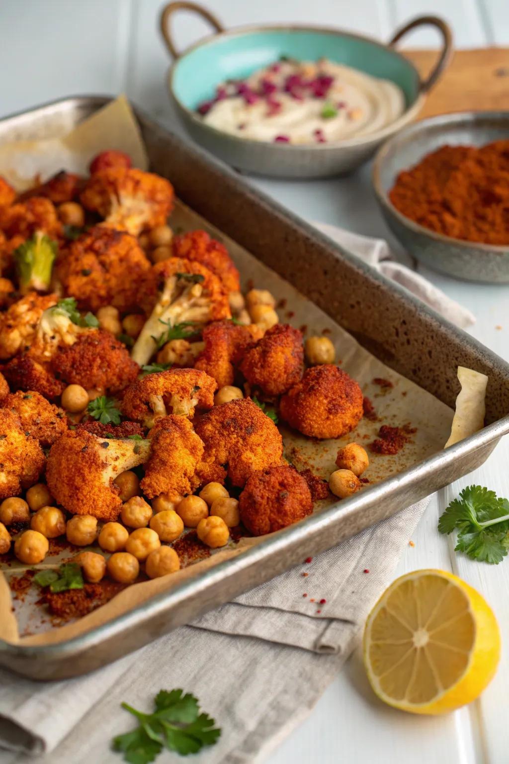 Spicy tandoori cauliflower and chickpeas, full of flavor.