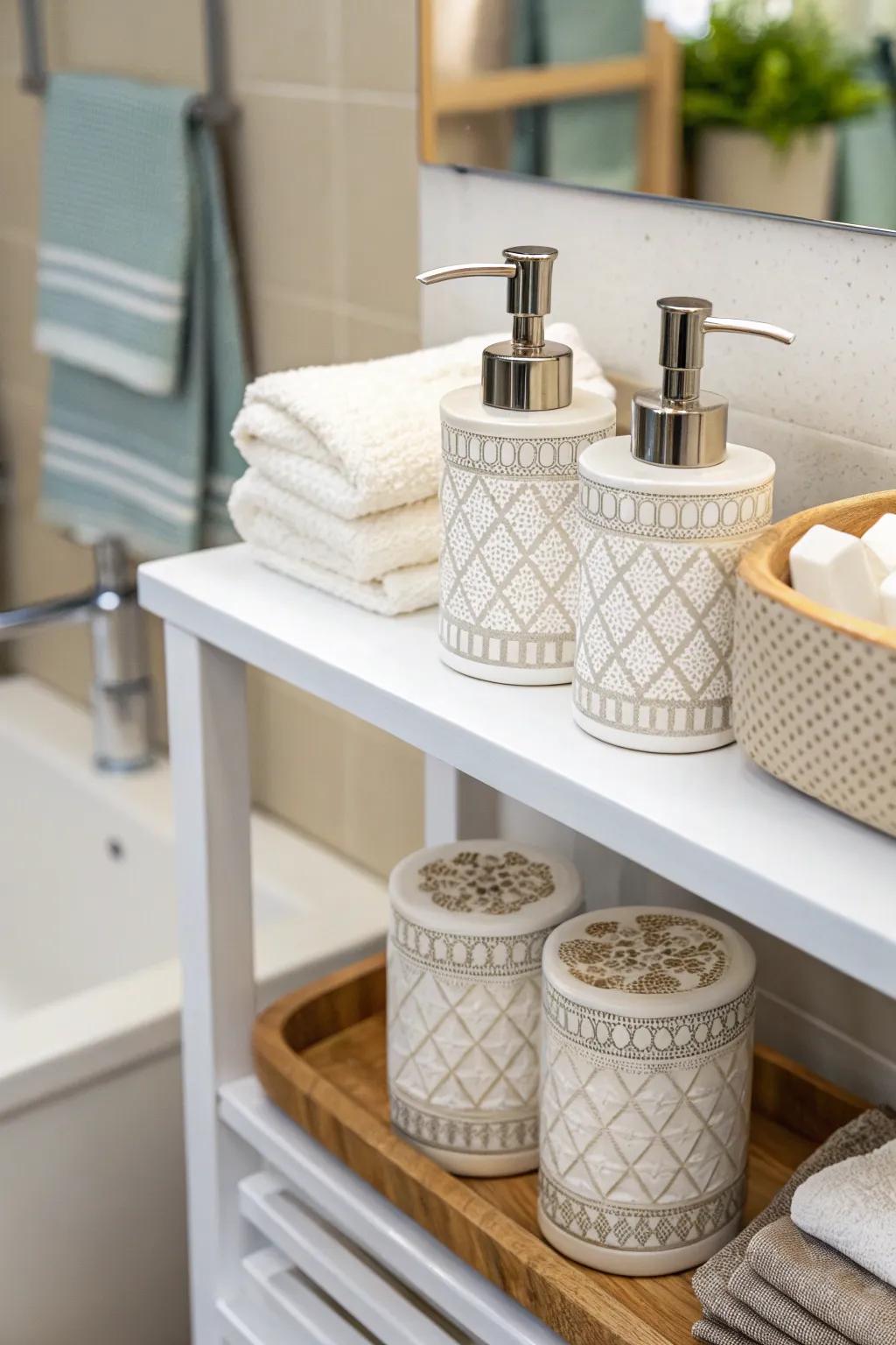 Chic and organized with matching dispensers.