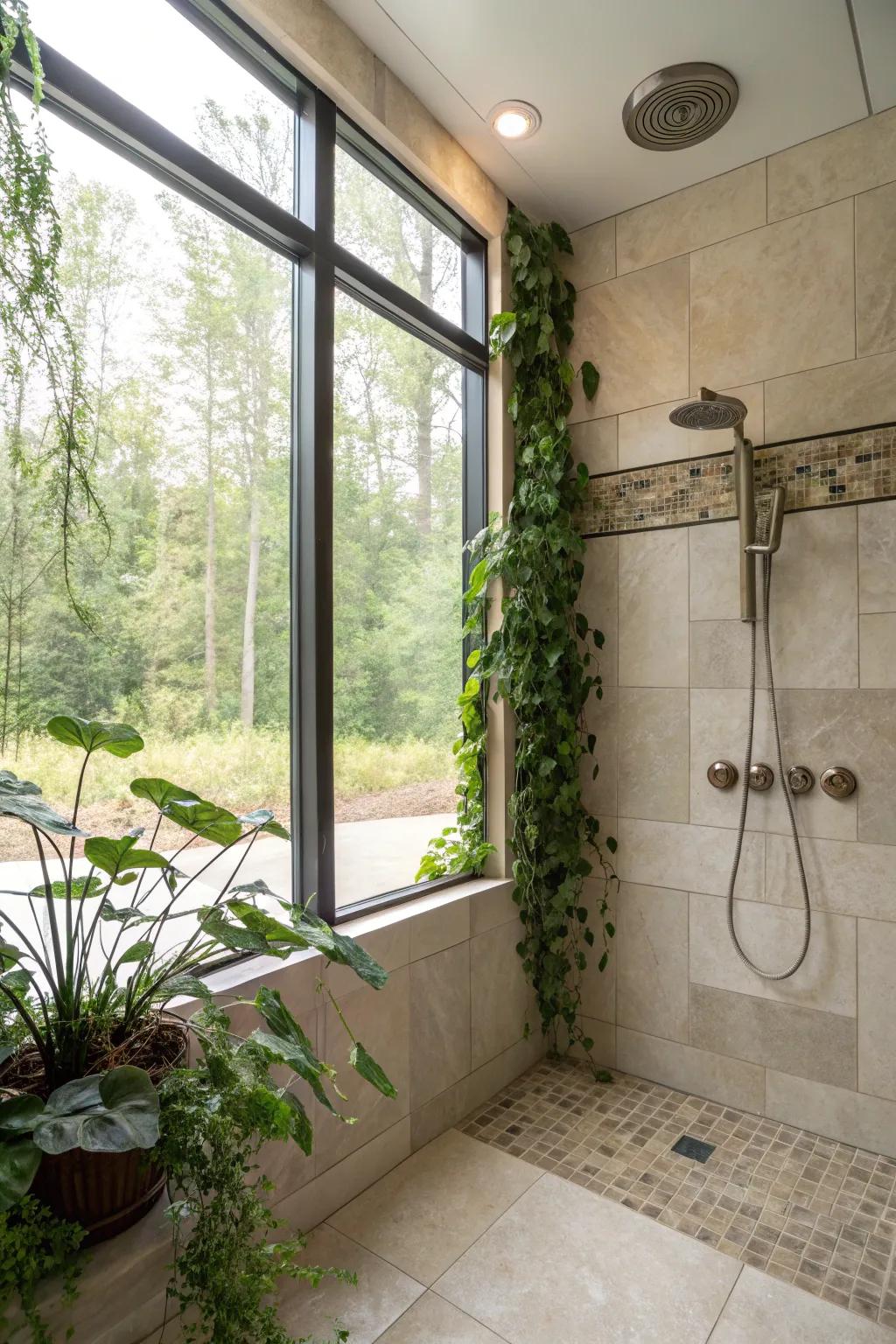 Natural light floods this shower, creating a serene and airy atmosphere.