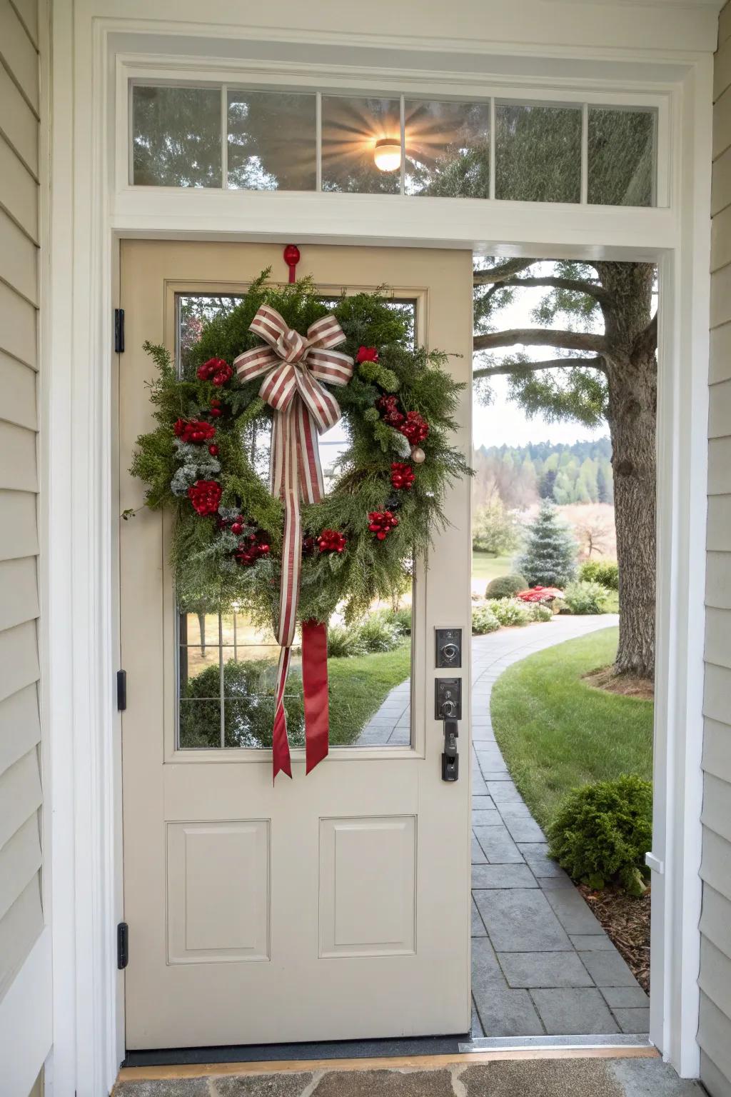 Bold ribbons and bows bring festive color to your door.