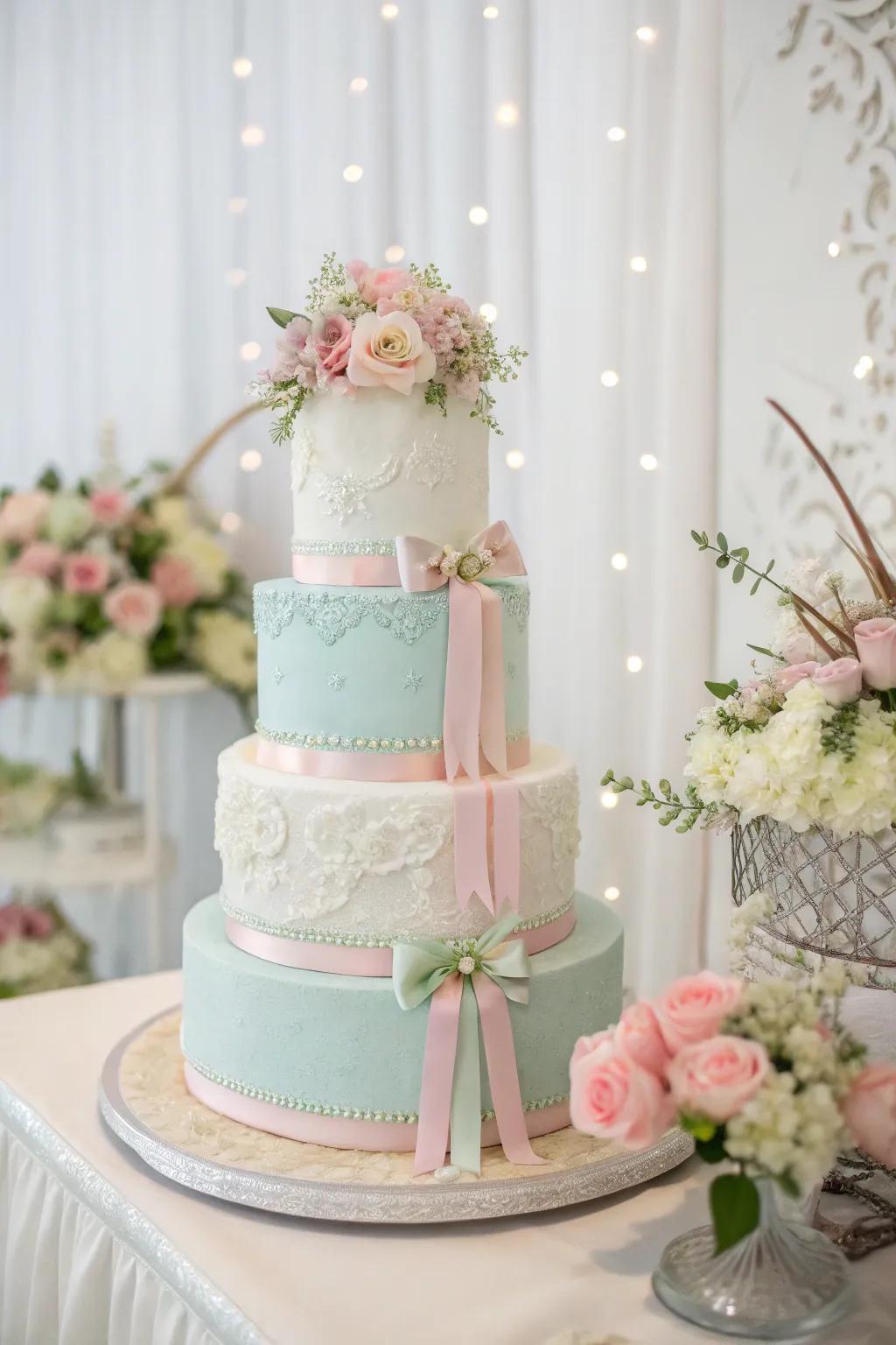 Neutral elegance with pastel-colored cake.