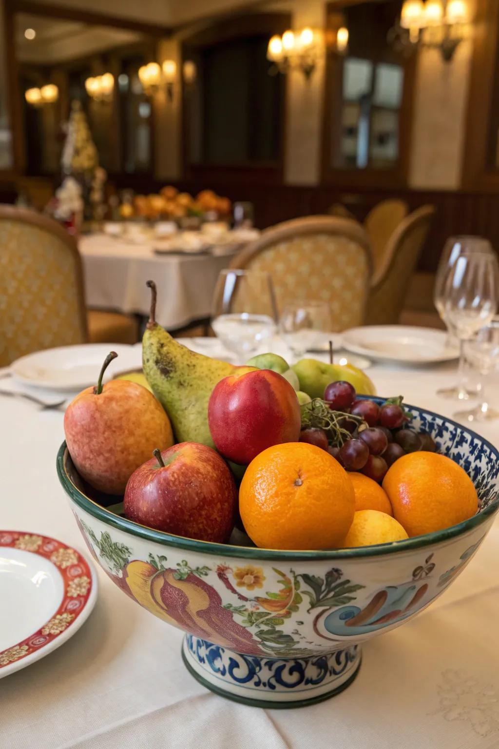 A fresh and colorful centerpiece using nature's bounty.
