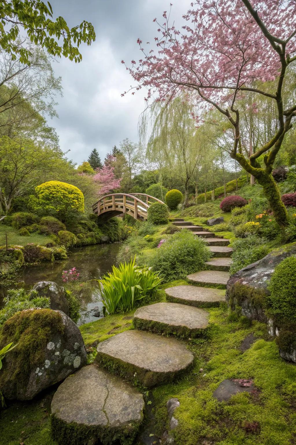 Stepping stones inviting a leisurely, mindful walk.